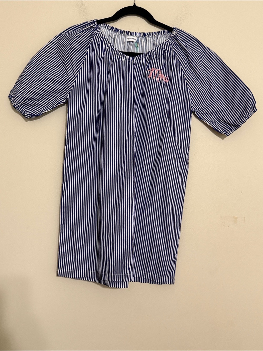 La Paloma Girls Navy Stripe Nightgown Pink Embroidery 10/11y casual vacation